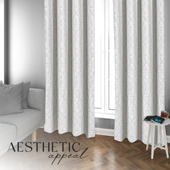 Embossed Woven Thermal Curtains Silver – Room Darkening Eyelet Curtains with Tie Backs