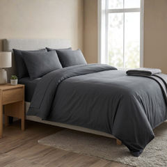 Plain Duvet Cover Set Grey – Soft Microfibre with Pillowcases