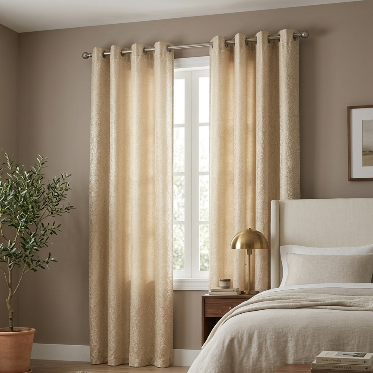 Embossed Woven Thermal Curtains – Room Darkening Eyelet with Tie Backs
