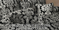 Opulent Living 7-Piece Jacquard Floral Comforter Bedding Set – Includes Bedspread, Valance Sheet, Pillow Shams, Cushion Cover, Decorative Pillow & Neck Pillow