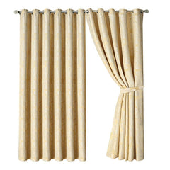 Jacquard Curtains Gold 2 – Fully Lined Ring Top Curtains with Tie Backs