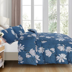 Opulent Living Duvet Cover Set With Fitted Sheet & Pillowcases,4 Piece Microfiber Soft Breathable Bedding Set, Machine Washable, Wrinkle Resistant, Single Double, King - Blue