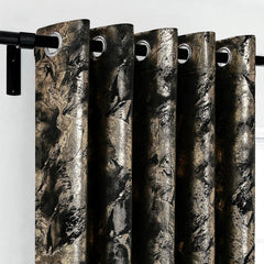 Abstract Metallic Velvet Curtains Black – Foil Print, Fully Lined & Room Darkening