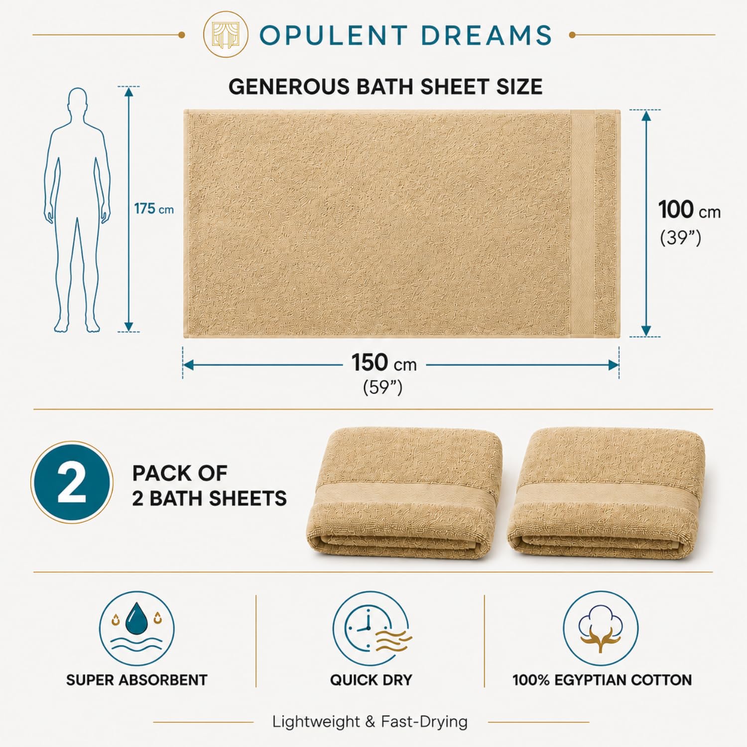 Luxury 100% Egyptian Cotton Towel Set – Beige, Super Soft & Quick-Dry