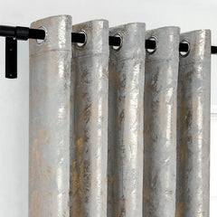 Abstract Metallic Velvet Curtains Silver – Foil Print, Fully Lined & Room Darkening