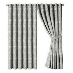 Jacquard Curtains Light Grey – Fully Lined Ring Top Curtains with Tie Backs