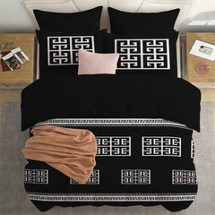 Opulent Living Luxury Royal Blue Geometric Bedding Set โ Greek Key Pattern Duvet Cover Set with Pillowcases, Soft Microfiber Comforter Cover,