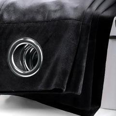 Crushed Velvet Curtains Black – Fully Lined, Room Darkening Eyelet Curtains with Tie Backs