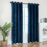 Crushed Velvet Curtains Navy – Fully Lined, Room Darkening Eyelet Curtains with Tie Backs