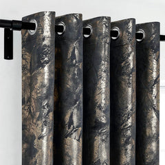 Abstract Metallic Velvet Curtains Charcoal – Foil Print, Fully Lined & Room Darkening
