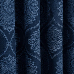 Damask Print Curtains Navy – Room Darkening, Thermal Eyelet Curtains with Tie Backs