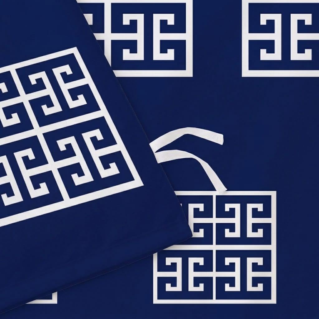 Opulent Living Luxury Greek Key Bedding Set – Geometric Duvet Cover, Fitted Sheet & Pillowcases, Soft Microfibre Bedding Collection