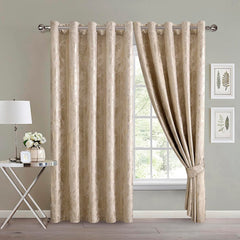 Abstract Metallic Velvet Curtains Beige – Foil Print, Fully Lined & Room Darkening
