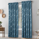 Silver Wave Foil Print Curtains Teal – Room Darkening, Thermal Eyelet Curtains with Tie Backs