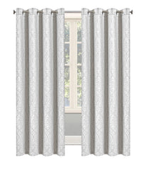Embossed Woven Thermal Curtains Silver – Room Darkening Eyelet Curtains with Tie Backs