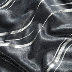 Silver Wave Foil Print Curtains Grey – Room Darkening, Thermal Eyelet Curtains with Tie Backs