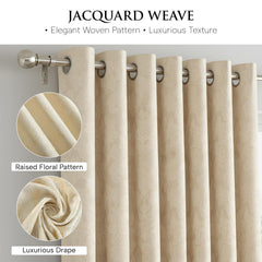 Jacquard Curtains Cream – Fully Lined Ring Top Curtains with Tie Backs