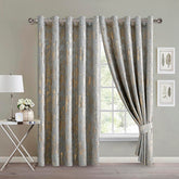 Abstract Metallic Velvet Curtains Silver – Foil Print, Fully Lined & Room Darkening