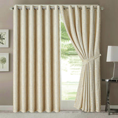 Jacquard Curtains Cream – Fully Lined Ring Top Curtains with Tie Backs