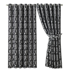 OpulentDreams Jacquard Curtains - Heavy Ring Top Window Curtains for Bedroom & Living Room - Fully Lined - Includes Two Tie Backs - Pair of Panels - Opulent Dreams