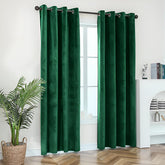 Crushed Velvet Curtains Green Emerald – Fully Lined, Room Darkening Eyelet Curtains with Tie Backs