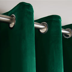 Crushed Velvet Curtains Green Emerald – Fully Lined, Room Darkening Eyelet Curtains with Tie Backs
