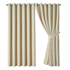 Jacquard Curtains Cream – Fully Lined Ring Top Curtains with Tie Backs