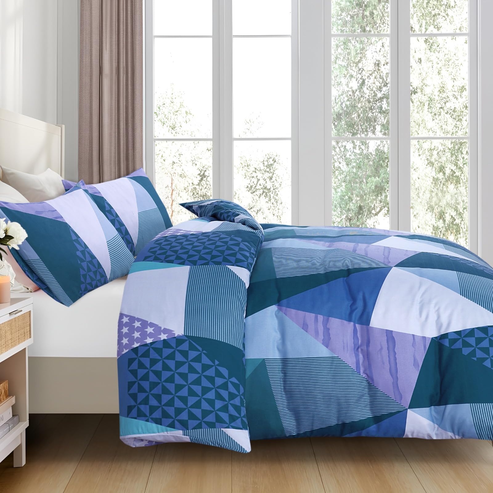 Opulent Living Duvet Cover Set With Fitted Sheet & Pillowcases,4 Piece Microfiber Soft Breathable Bedding Set, Machine Washable, Wrinkle Resistant, Single Double, King – Breeze