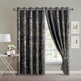 Abstract Metallic Velvet Curtains Charcoal – Foil Print, Fully Lined & Room Darkening
