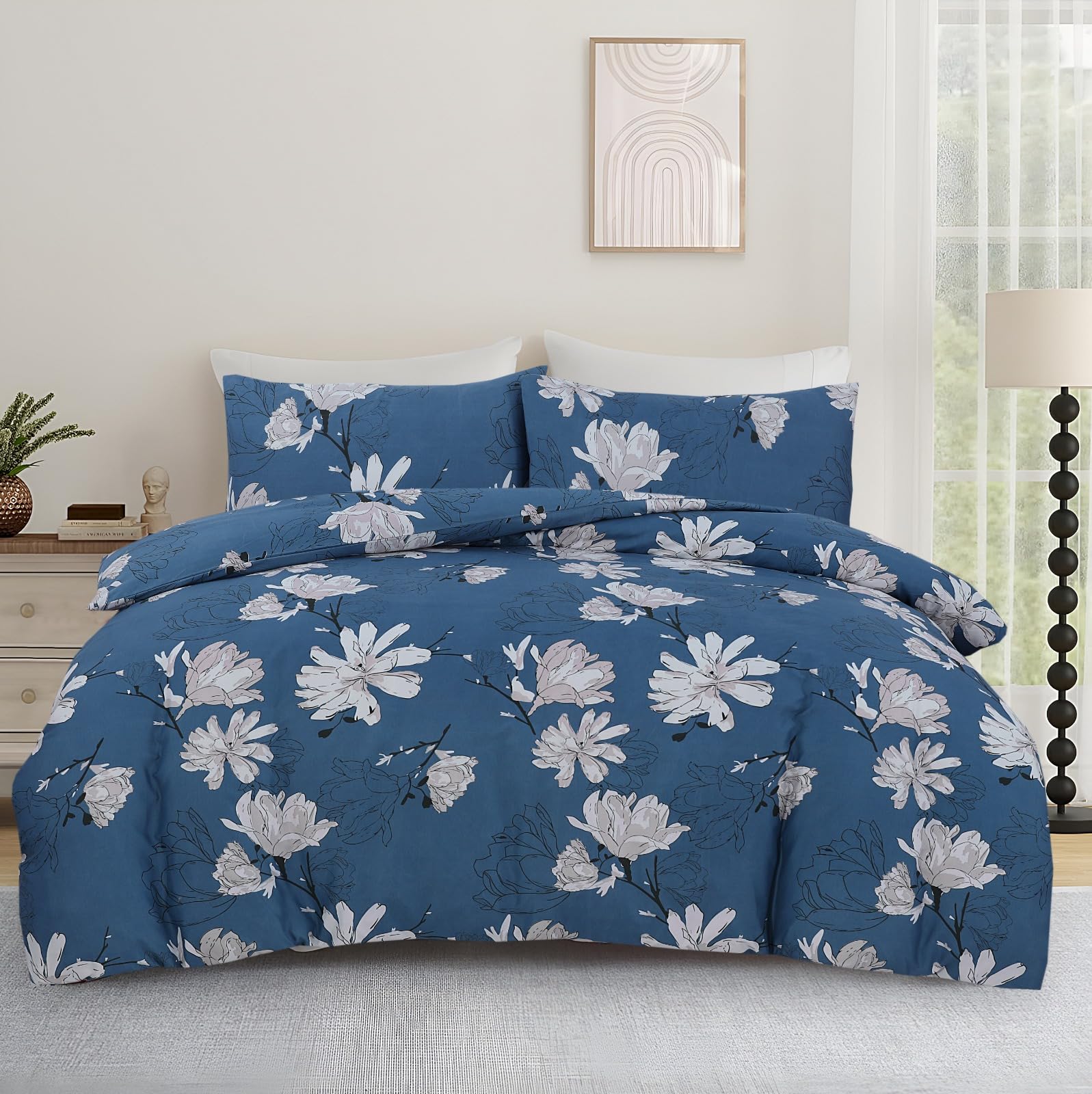 Living Premium Blue 4-Piece Microfiber Duvet Set