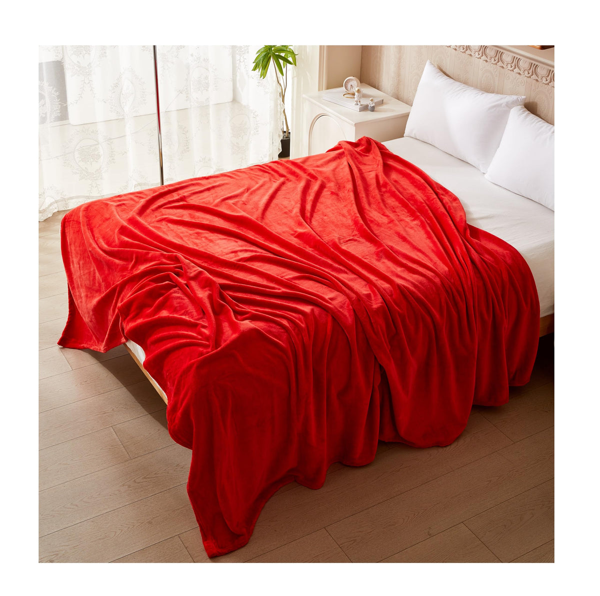 OpulentDreams Mink Fleece Blanket Throw for Beds, Sofas, and Travel - Soft, Warm and Fluffy Comfort (Red, Double (150 x 200 cm)) - Opulent Dreams