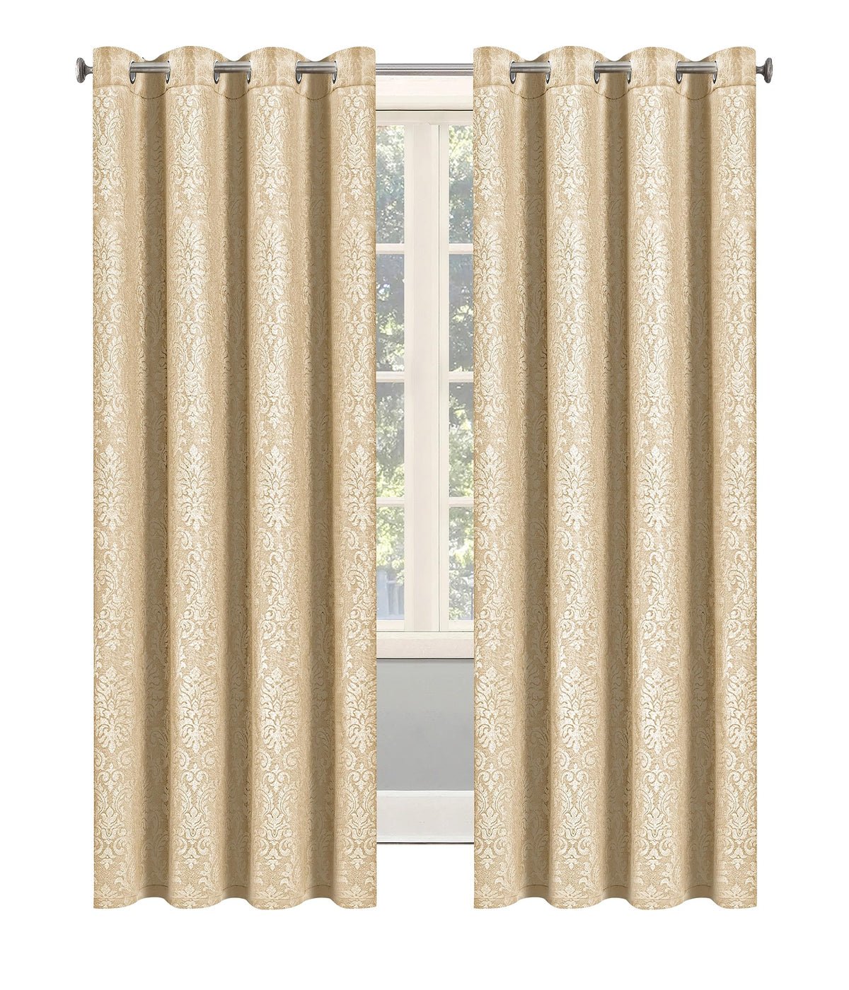OpulentDreams Embossed Woven Thermal Insulated Curtains - Room Darkening Ring-Top Window Curtains for Bedroom & Living Room - Includes Two Tie Backs - Pair of Panels - Opulent Dreams