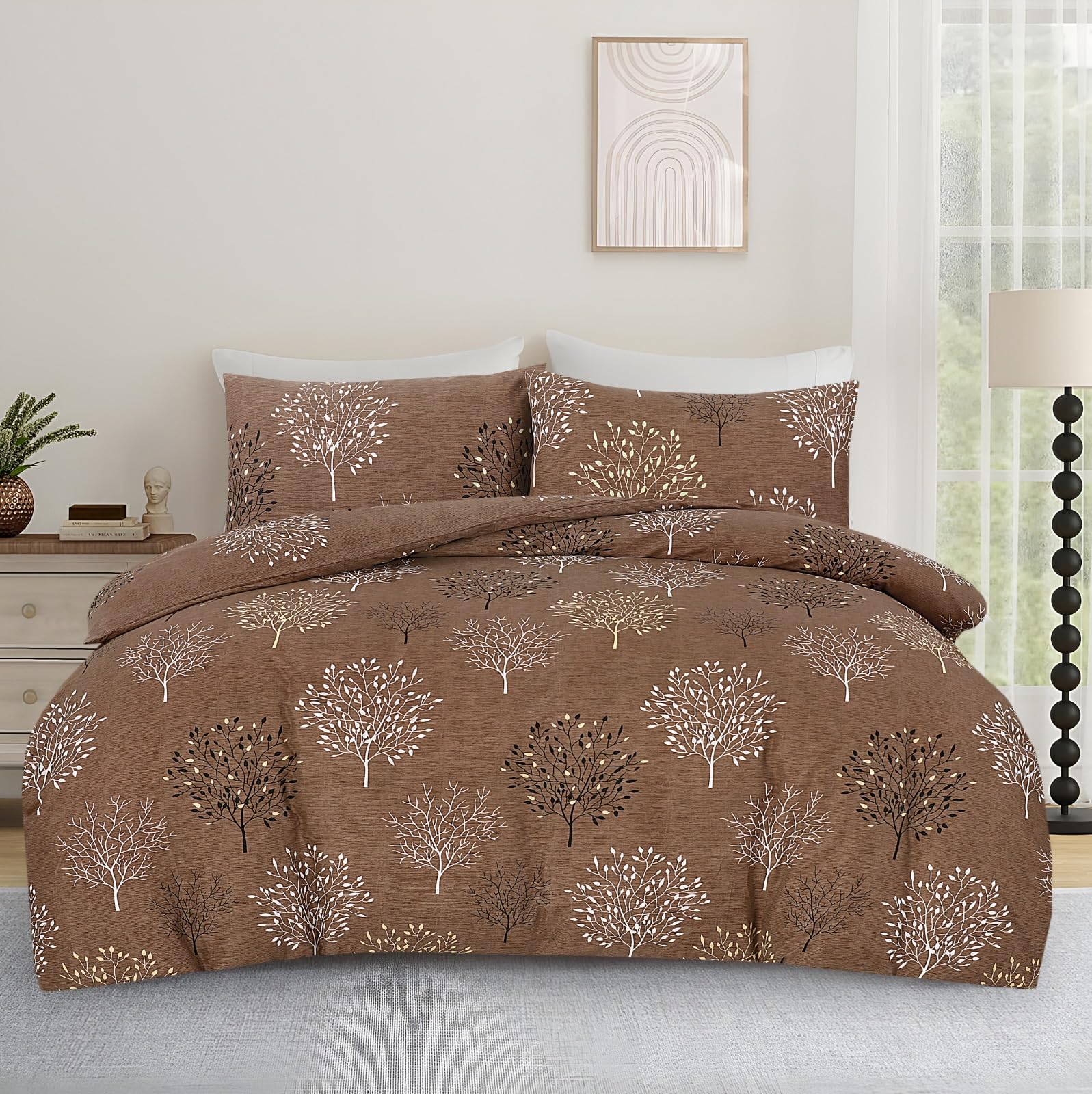 Living Premium Brown 4-Piece Microfiber Duvet Set
