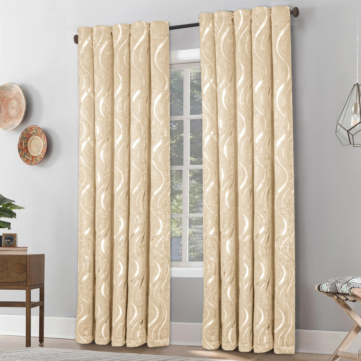 Premium Silver Wave Room Darkening Curtains – Pair