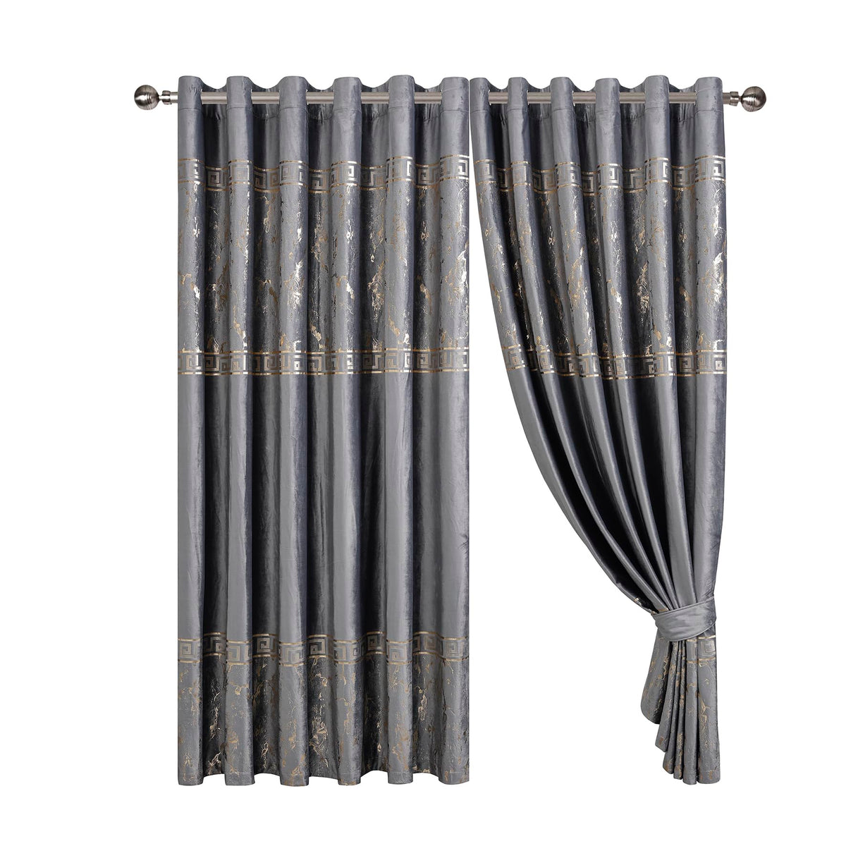 Luxury Greek Key Velvet Curtains – Pair
