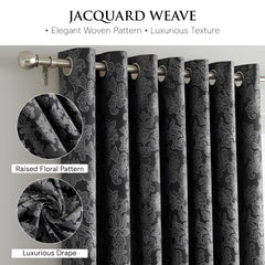 OpulentDreams Jacquard Curtains - Heavy Ring Top Window Curtains for Bedroom & Living Room - Fully Lined - Includes Two Tie Backs - Pair of Panels - Opulent Dreams