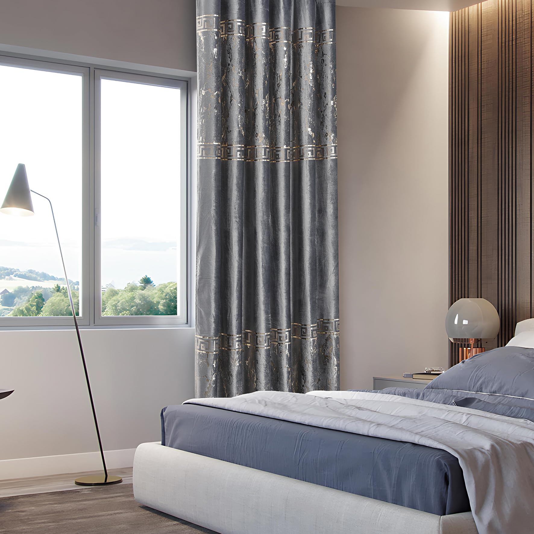 Luxury Greek Key Velvet Curtains – Pair