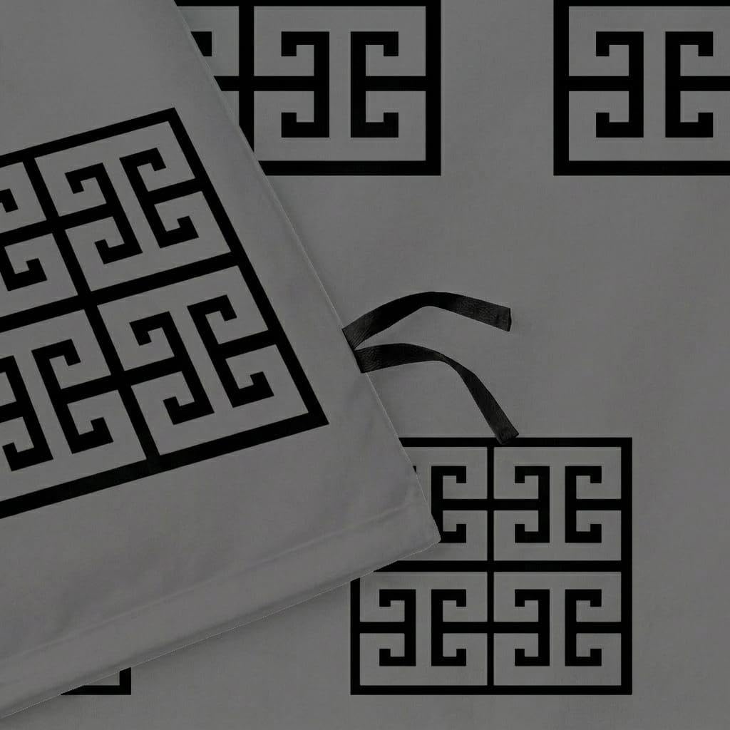 Opulent Living Luxury Greek Key Bedding Set – Geometric Duvet Cover, Fitted Sheet & Pillowcases, Soft Microfibre Bedding Collection