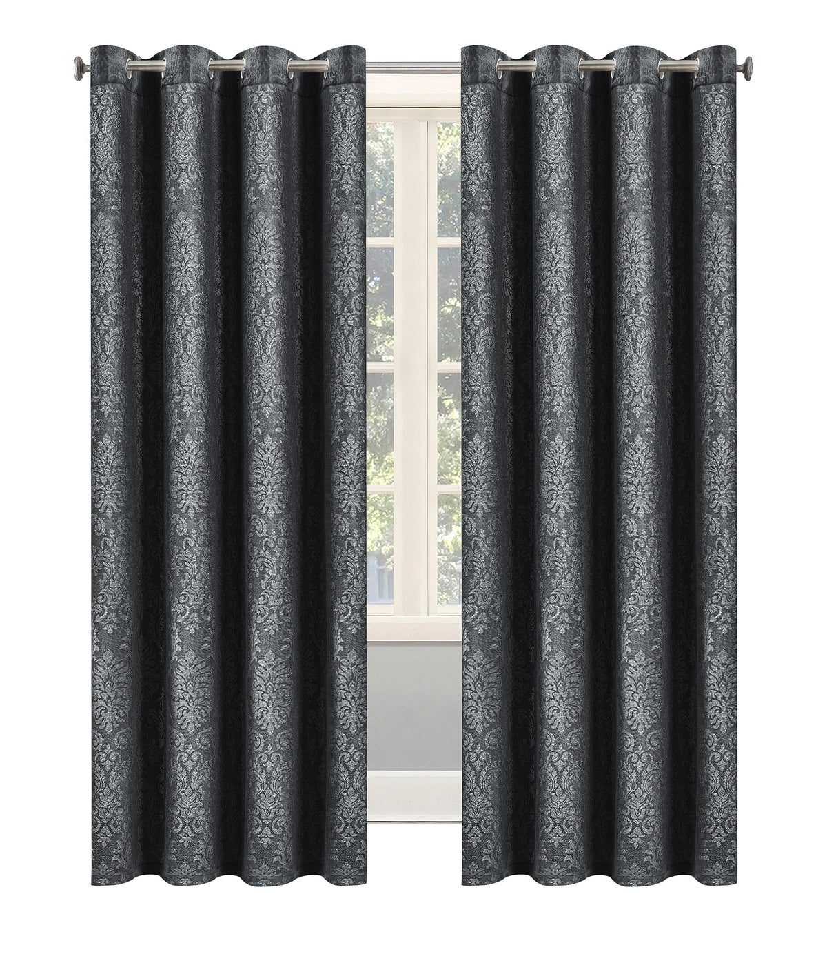 Embossed Woven Thermal Curtains Grey Charcoal – Room Darkening Eyelet Curtains with Tie Backs