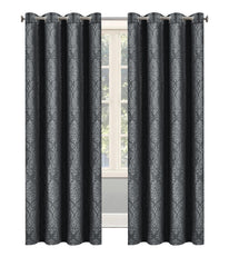 Embossed Woven Thermal Curtains Grey Charcoal – Room Darkening Eyelet Curtains with Tie Backs