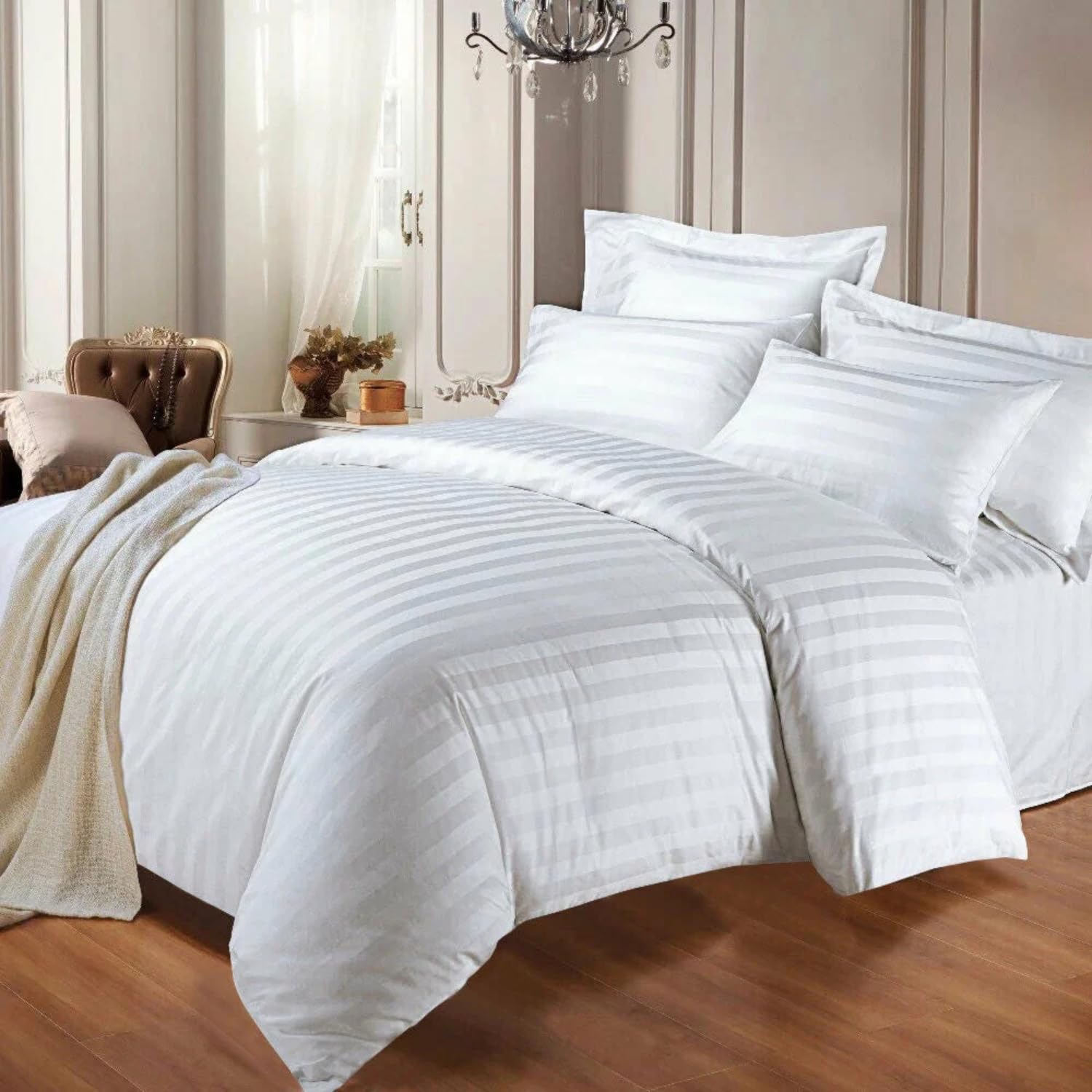 Opulent Living Duvet Cover Set With Pillowcases, Soft Egyptian Cotton Microfiber Bedding Set, Striped Quilt Cover Set, Breathable Easy Care Bedding
