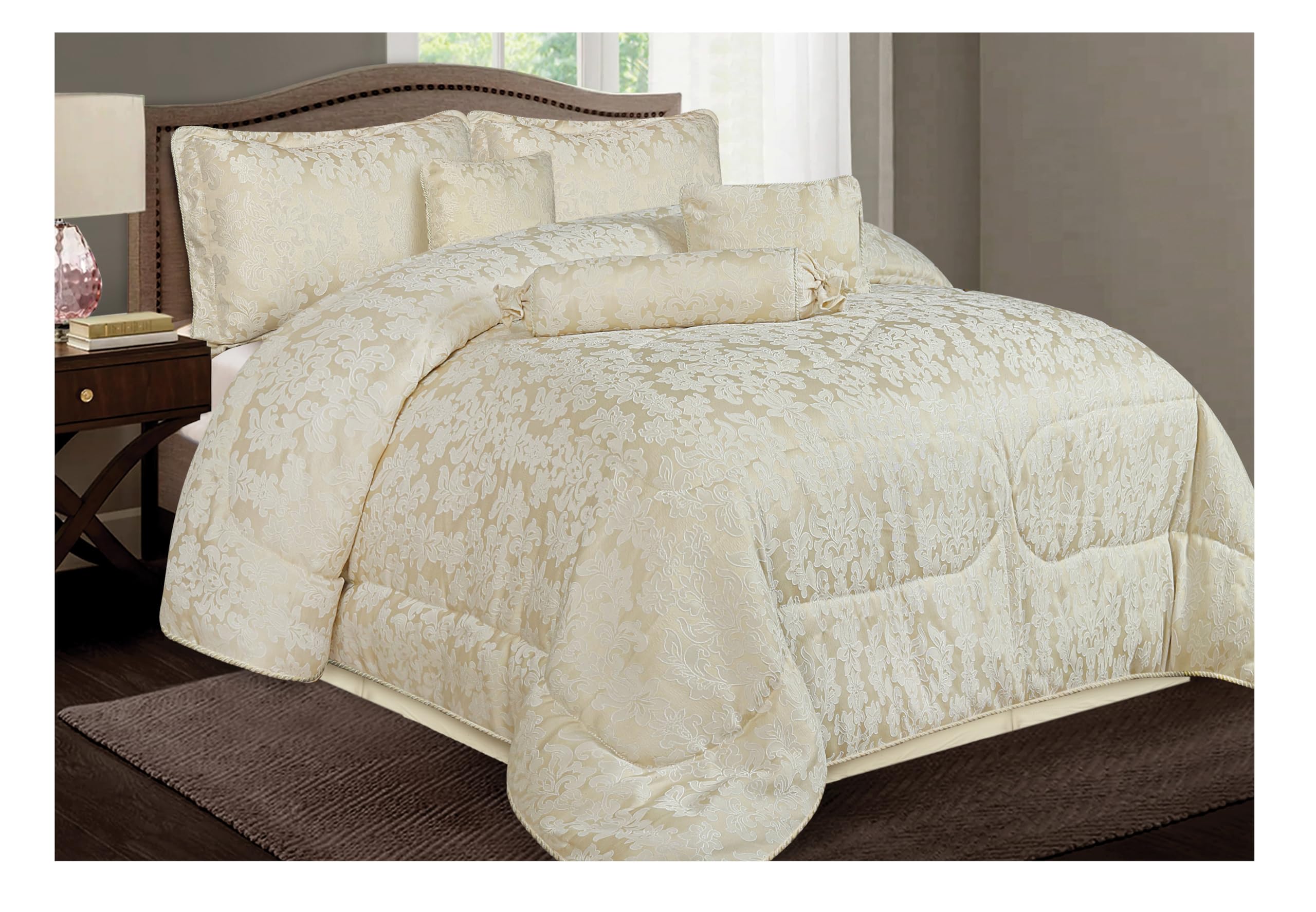 Living Luxury Jacquard Floral Comforter Set – 7pc