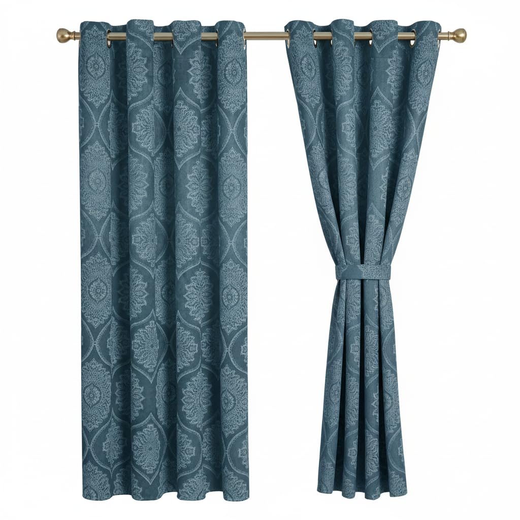 Premium Damask Room Darkening Curtains – Pair