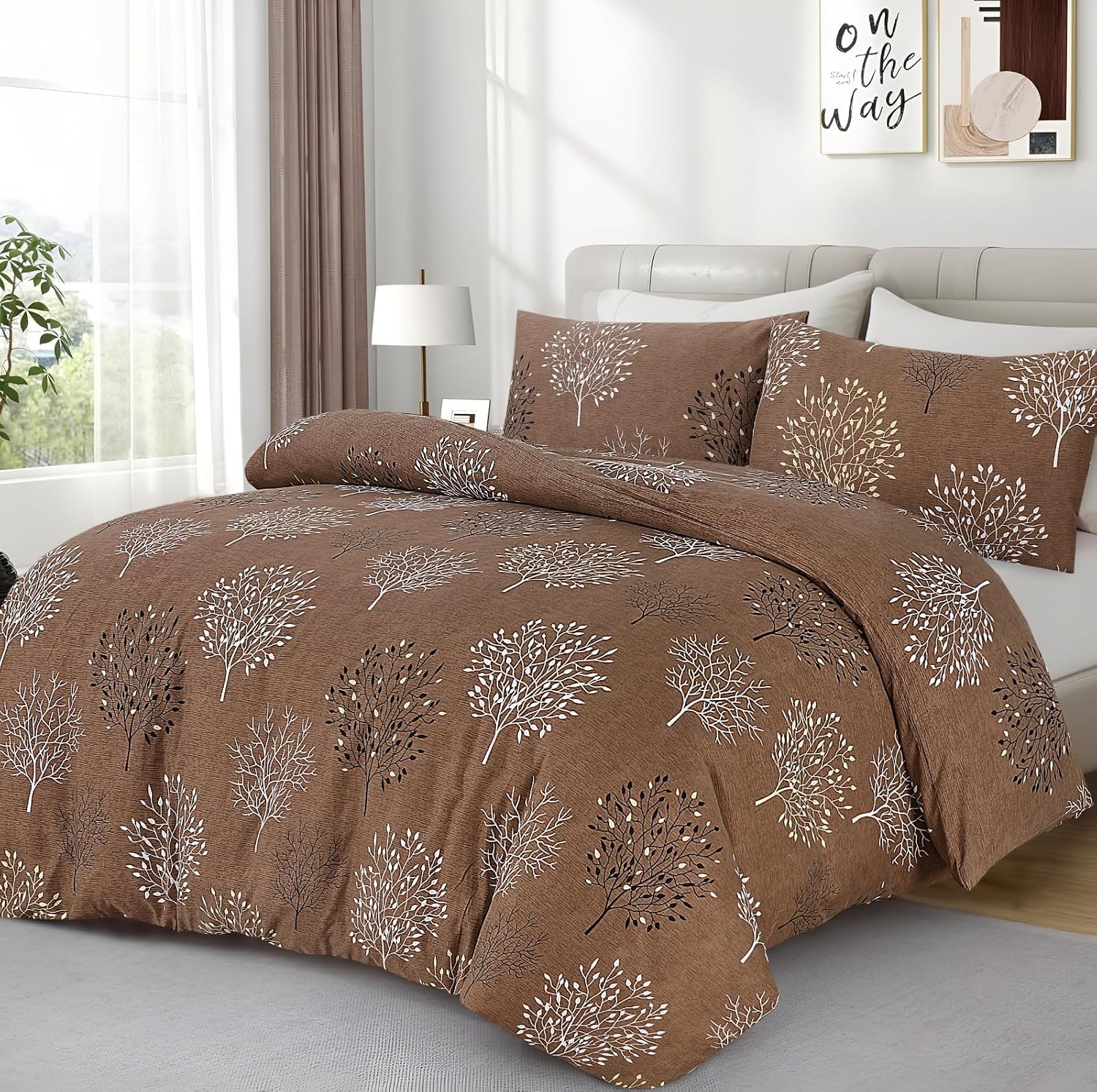 Living Premium Brown 4-Piece Microfiber Duvet Set