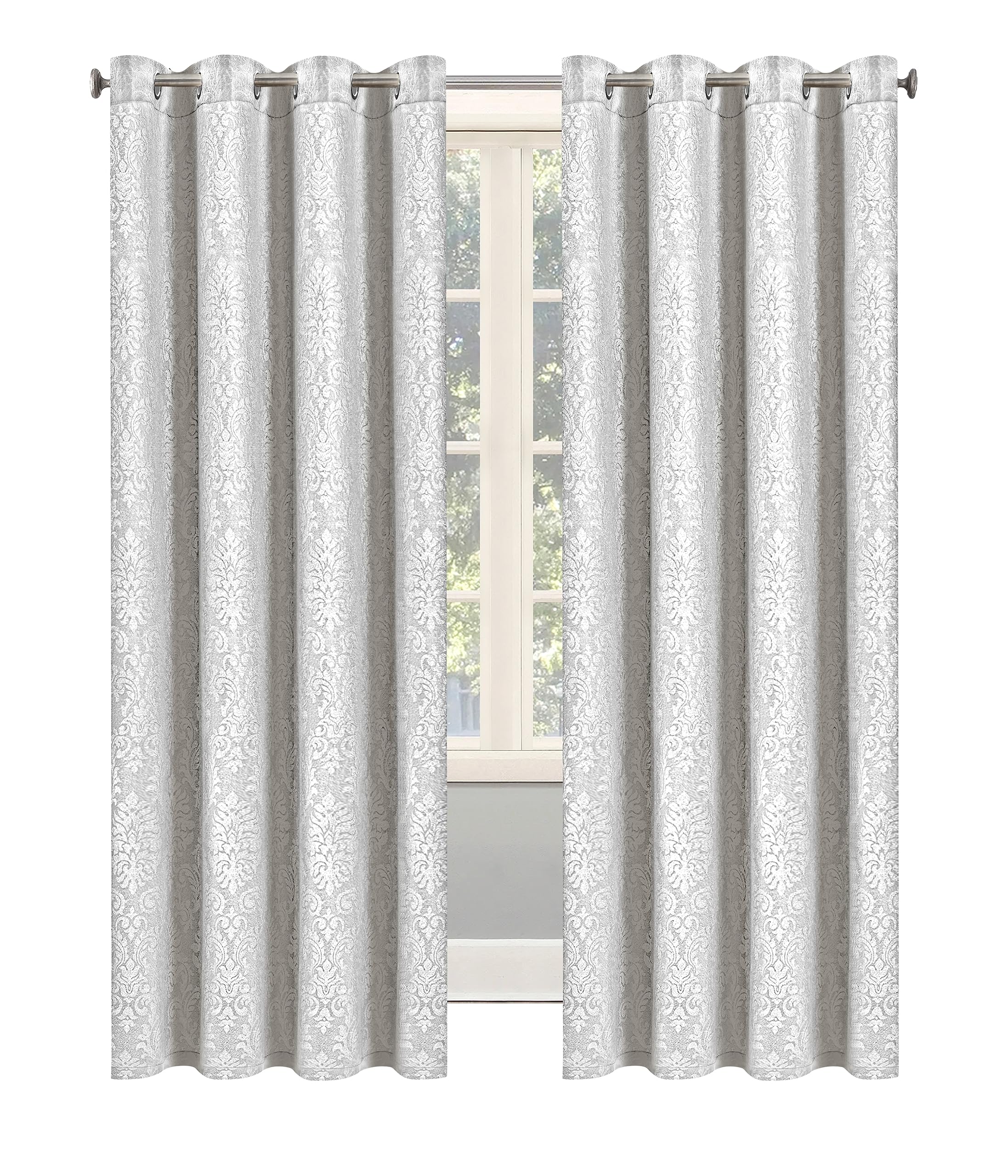 OpulentDreams Embossed Woven Thermal Insulated Curtains - Room Darkening Ring-Top Window Curtains for Bedroom & Living Room - Includes Two Tie Backs - Pair of Panels - Opulent Dreams