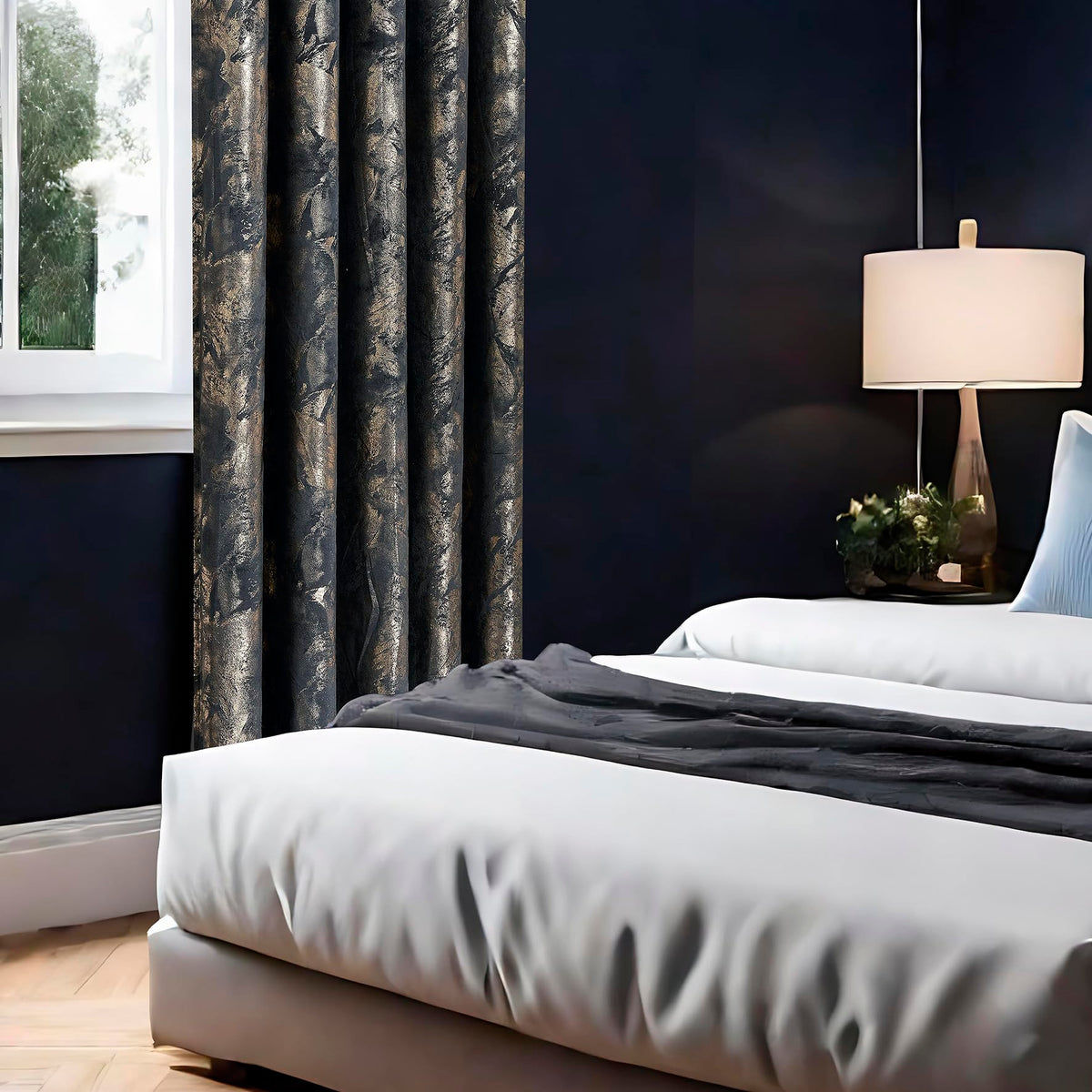 Luxury Metallic Marble Velvet Curtains – Pair