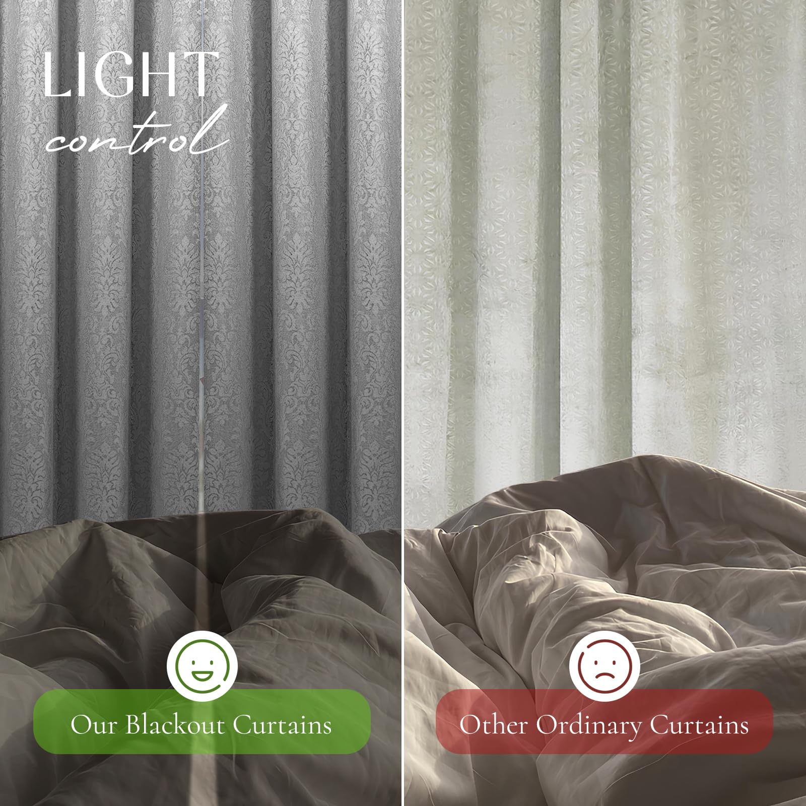 OpulentDreams Embossed Woven Thermal Insulated Curtains - Room Darkening Ring-Top Window Curtains for Bedroom & Living Room - Includes Two Tie Backs - Pair of Panels - Opulent Dreams