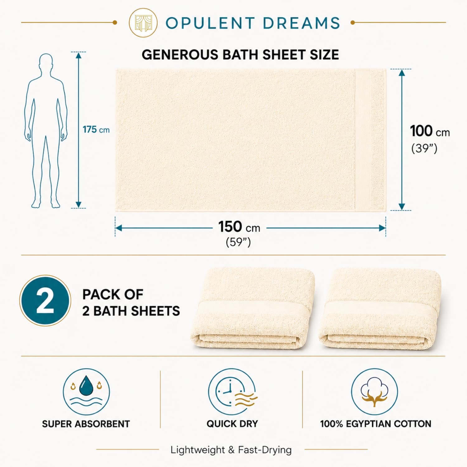 Luxury 100% Egyptian Cotton Towel Set – Beige, Super Soft & Quick-Dry