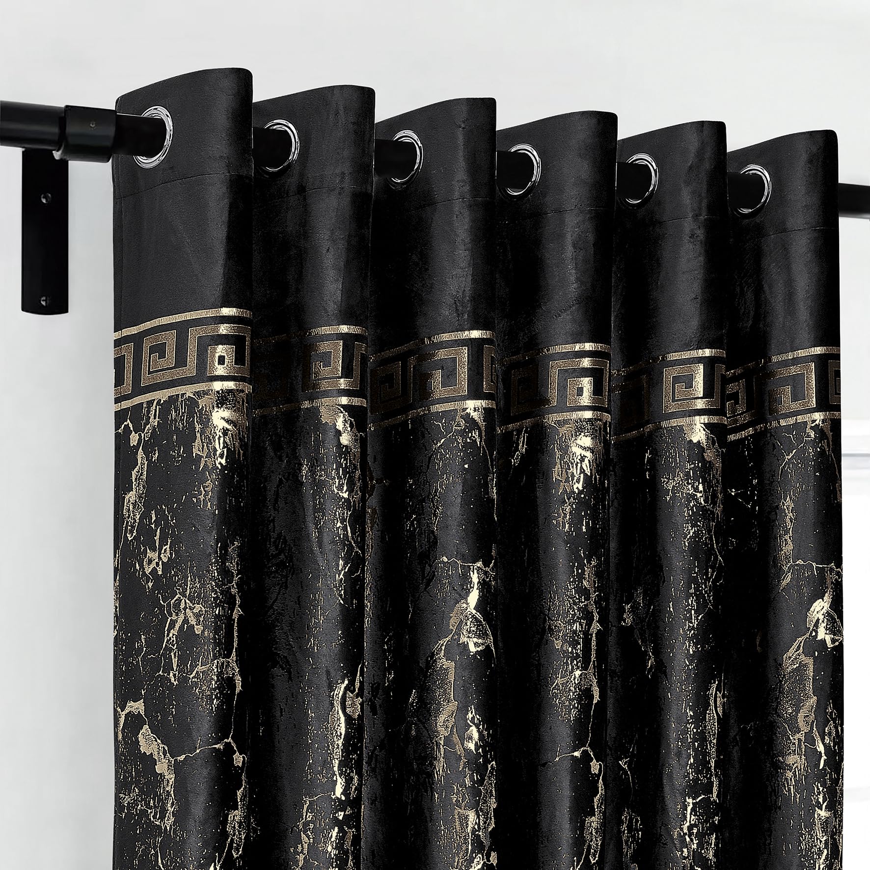 Luxury Greek Key Velvet Curtains – Pair