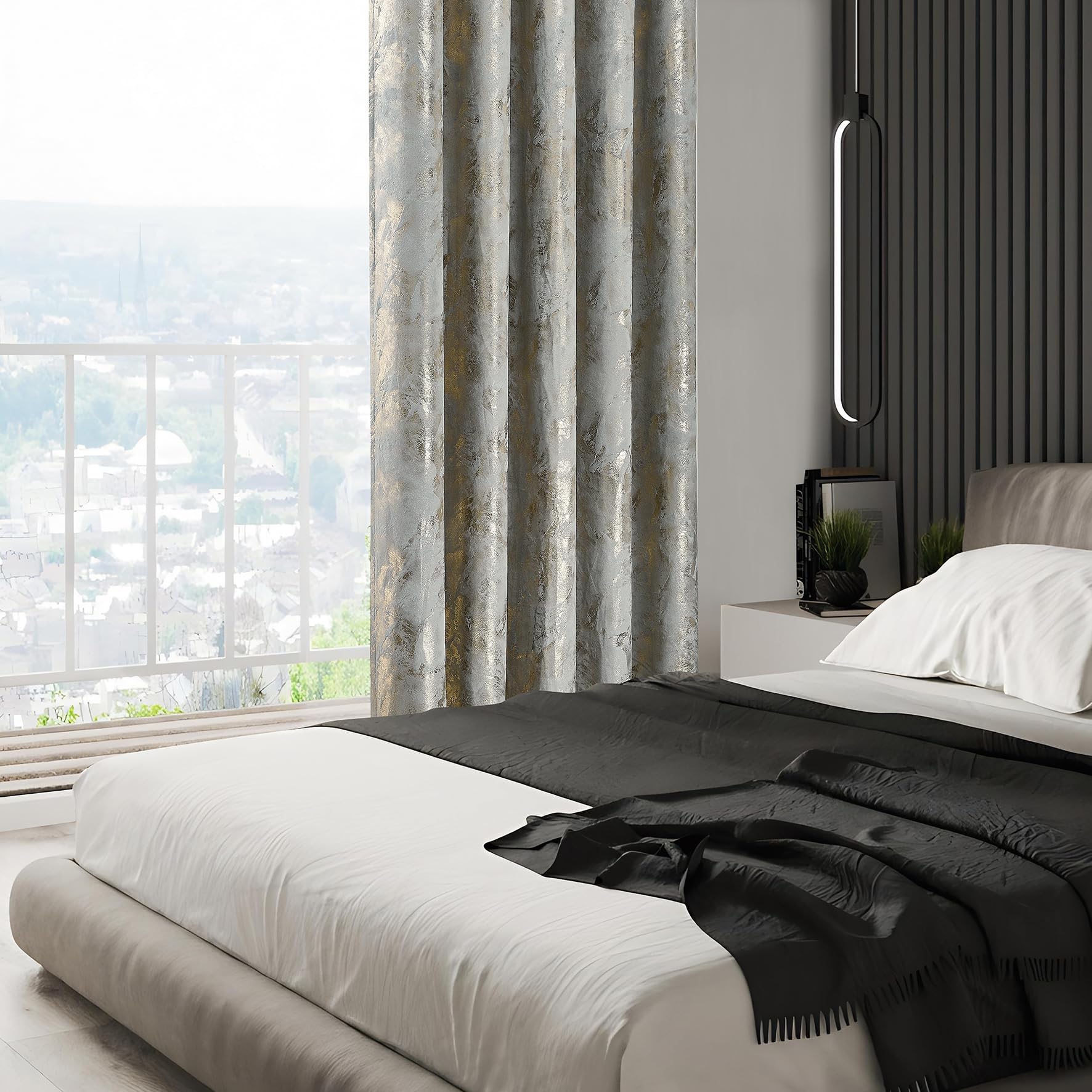 Luxury Metallic Marble Velvet Curtains – Pair